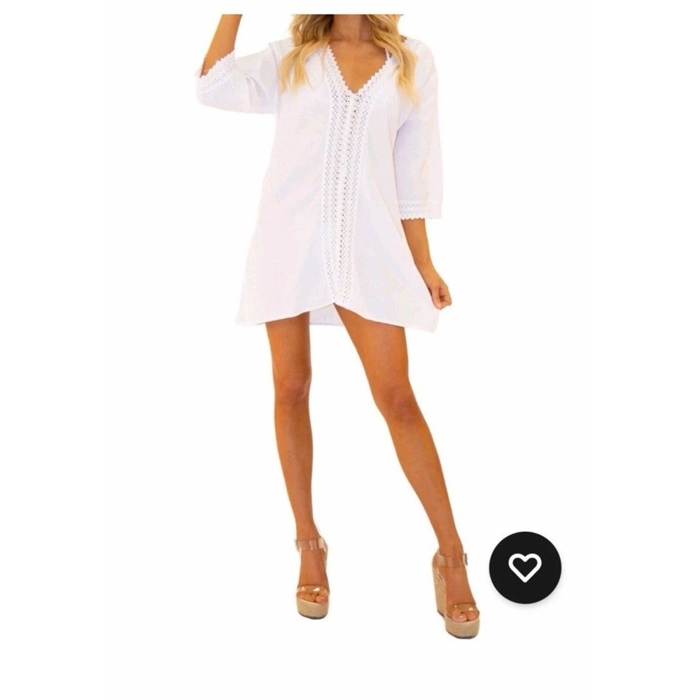 Seaspice Women's Crochet Lace Cover Up Resort Dress Sz M Boho Cottage Core Beach
